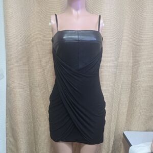 Bailey 44 Black Strapless Dress with Leather Accent